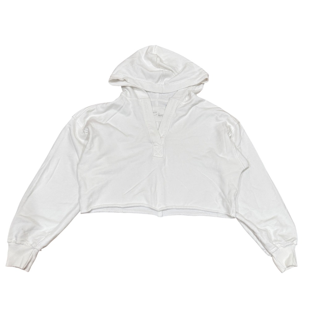Aerie White Cropped Hoodie Pullover Long Sleeve V Neck Casual Athleisure Small S